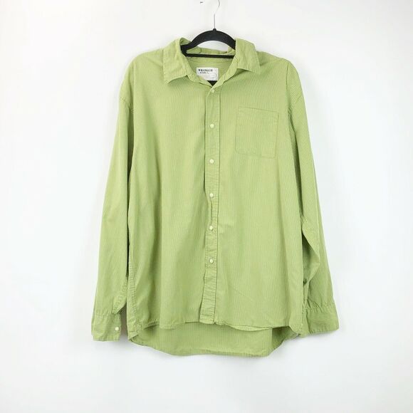 Wrangler XL Mens Light Green Striped Button-up Long Sleeve Shirt - Picture 1 of 5